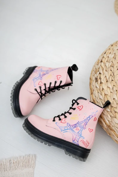 Pembe Cilt Deri Fermuarlı Kız Çocuk Botu - 2