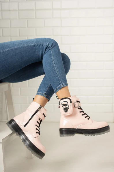 Pembe Kırışık Rugan Fermuarlı Cep Detaylı Kız Çocuk Botu - 3