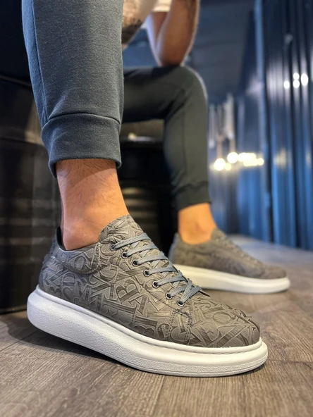 Knack Yüksek Taban Harf Desenli Günlük Ayakkabı 047 Gri - Resim 2