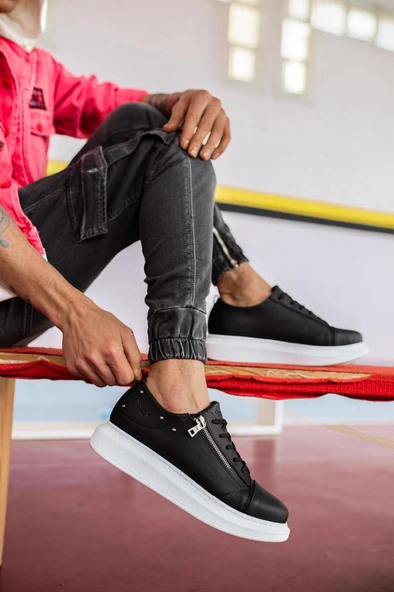 Knack Yüksek Taban Günlük Ayakkabı 555 Siyah (Beyaz Taban) - Resim 3