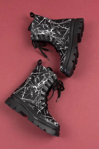 Siyah Renkli Fermuarlı Bağcıklı Lüks Kız Çocuk Botu - 2