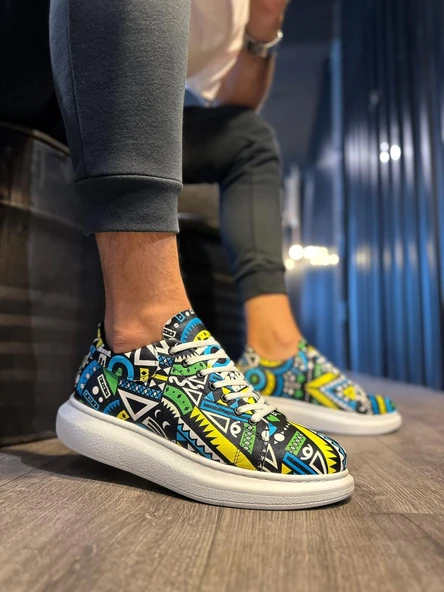 Knack Yüksek Taban Renkli Baskılı Günlük Ayakkabı 046 Sarı (Beyaz Taban) ürün görseli