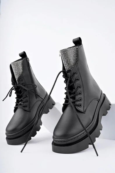 Siyah Fermuarlı Bağcıklı Lüks Kız Çocuk Botu - 2