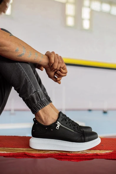 Knack Yüksek Taban Günlük Ayakkabı 555 Siyah (Beyaz Taban) ürün görseli