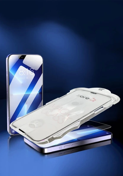 iPhone 14 Plus Kolay Uygulama Aparatlı 5D Magic Glass Cam Ekran Koruyucu - Resim 4
