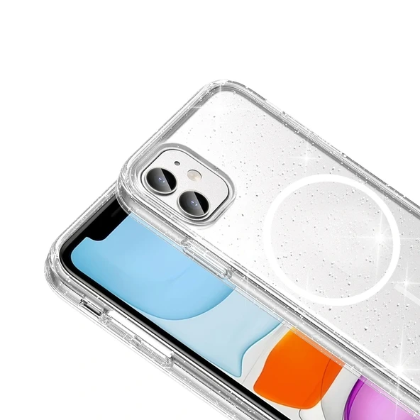 iPhone 11 Kılıf M-safe Şarj Özellikli Parlayan Simli Saydam Renkli Maris Kapak - Resim 3