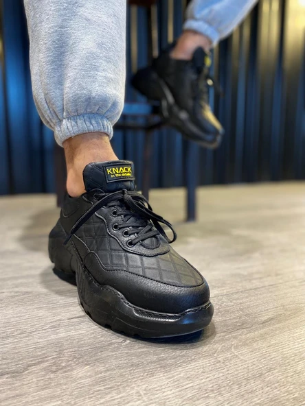 Knack Yüksek Taban Günlük Ayakkabı N75 Kapitone Siyah (Siyah Taban) - Resim 5