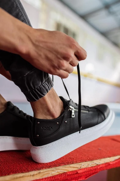 Knack Yüksek Taban Günlük Ayakkabı 555 Siyah (Beyaz Taban) - Resim 4