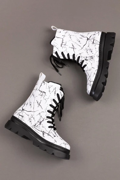 Beyaz Renkli Fermuarlı Bağcıklı Lüks Kız Çocuk Botu - 3