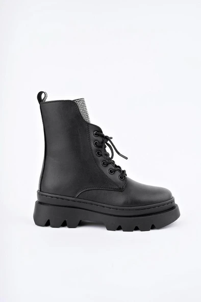 Siyah Fermuarlı Bağcıklı Lüks Kız Çocuk Botu - 3