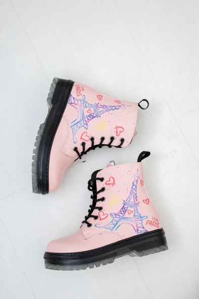 Pembe Cilt Deri Fermuarlı Kız Çocuk Botu - 3