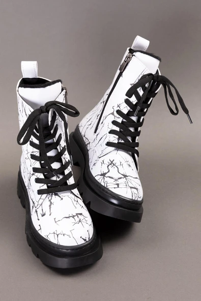 Beyaz Renkli Fermuarlı Bağcıklı Lüks Kız Çocuk Botu - 2