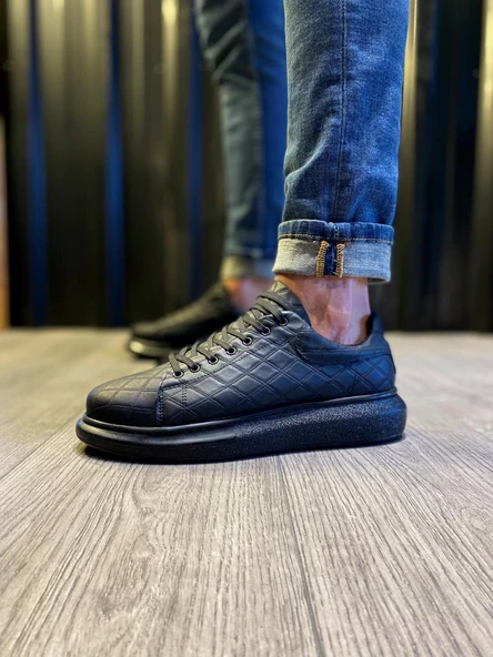 Knack Yüksek Taban Günlük Ayakkabı 044 KAPİTONE Siyah (Siyah Taban) - Resim 4