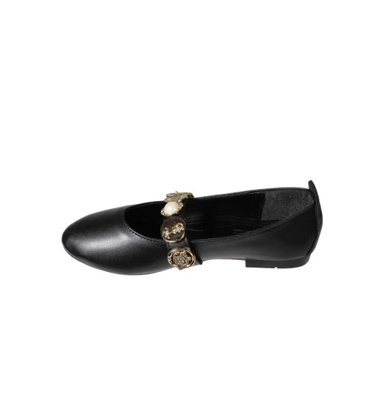 YAZKIŞ Kadın Siyah Ten Cilt Üzeri Para Baskılı Atkılı Babet - Resim 7