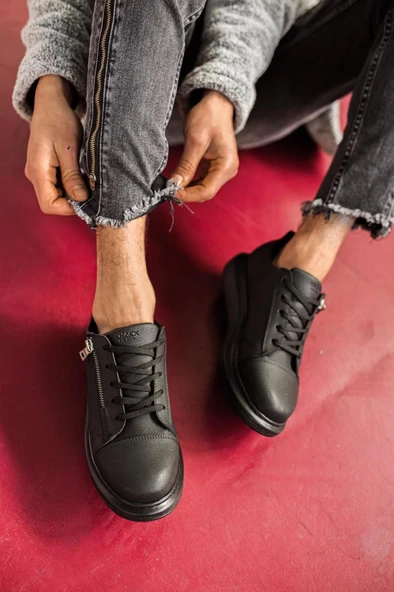 Knack Yüksek Taban Günlük Ayakkabı 555 Siyah (Siyah Taban) - Resim 7