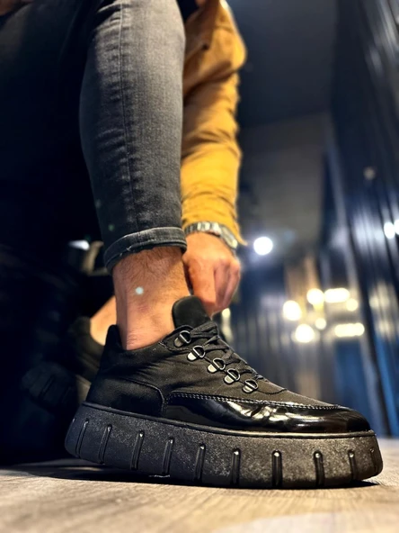 Knack Yüksek Taban Günlük  Ayakkabı 600 Siyah (Siyah Taban) - Resim 2