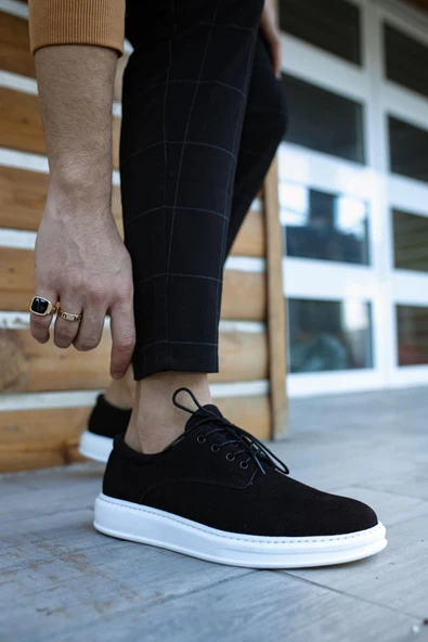 Knack Klasik Erkek Ayakkabı 001 Siyah Süet (Beyaz Taban) - Resim 3