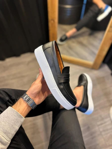 Knack Günlük Klasik Ayakkabı 400 Siyah (Beyaz Taban) - Resim 2