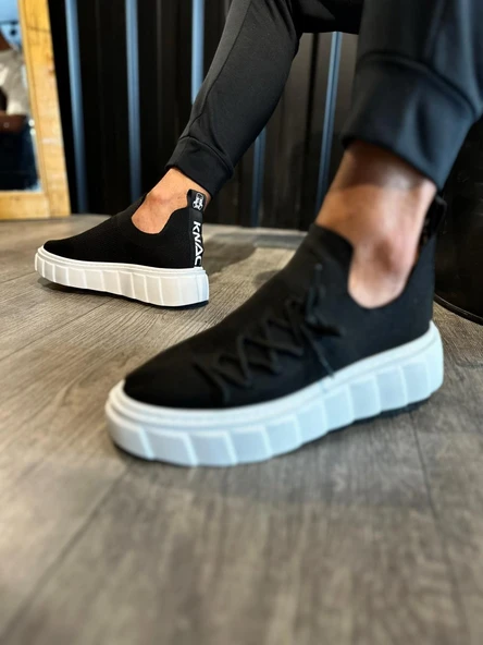 Knack Yüksek Taban Günlük Ayakkabı 1025 Siyah (Beyaz Taban) - Resim 2