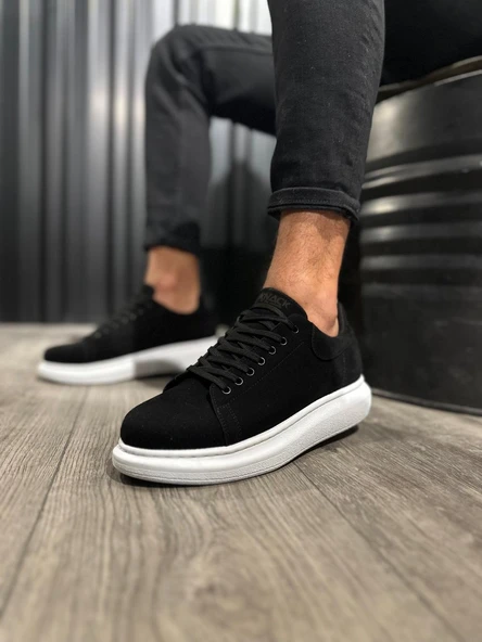 Knack Yüksek Taban Günlük Ayakkabı 044 Siyah Süet (Beyaz Taban) ürün görseli