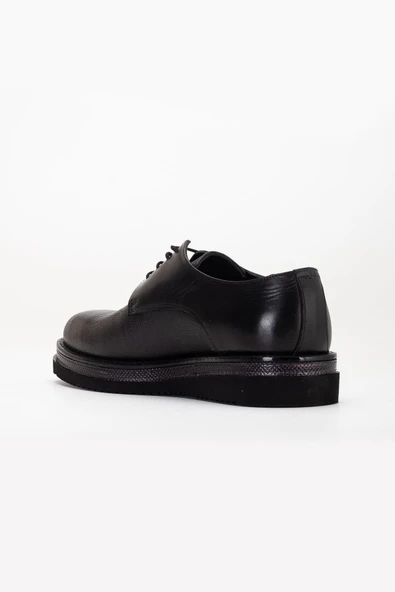 Hakiki Deri Erkek Klasik Ayakkabı Siyah Kalın Taban Bağlı Yüzüdüz - Resim 5