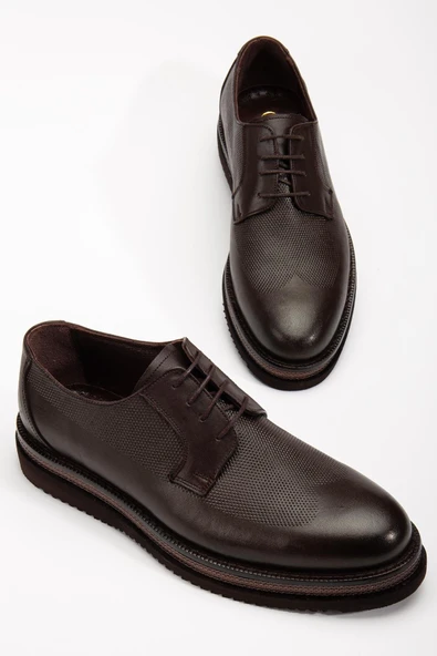 Hakiki Deri Erkek Klasik Ayakkabı Kahve M Model Baskılı Deri Bağlı ürün görseli