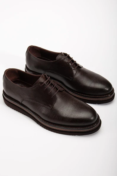 Hakiki Deri Erkek Klasik Ayakkabı Kahve Kalın Taban Bağlı Yüzüdüz ürün görseli