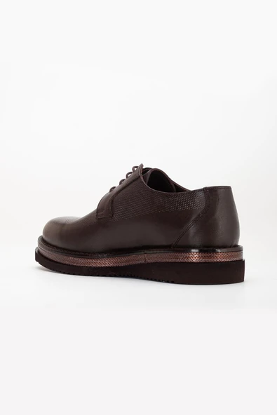 Hakiki Deri Erkek Klasik Ayakkabı Kahve M Model Baskılı Deri Bağlı - Resim 5