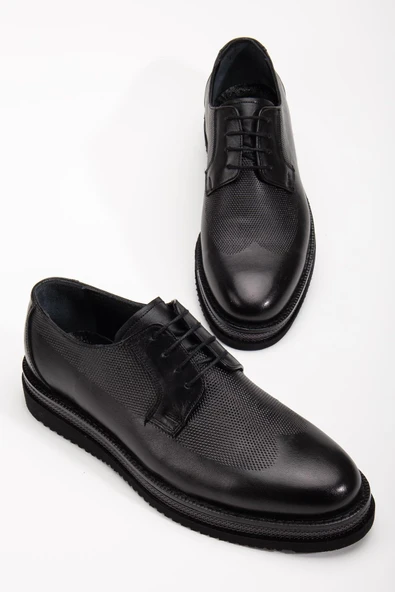 Hakiki Deri Erkek Klasik Ayakkabı Siyah M Model Baskılı Deri Bağlı ürün görseli