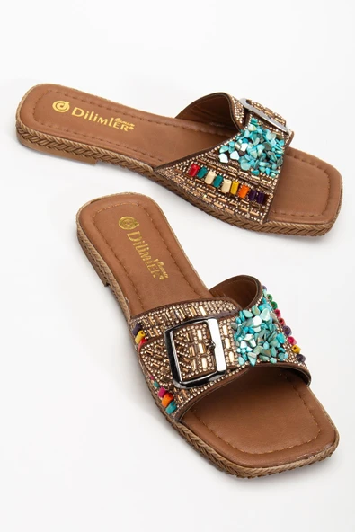 Kadın Düz Topuklu Terlik Rose Kalın Tek Bantlı Taşlı ürün görseli