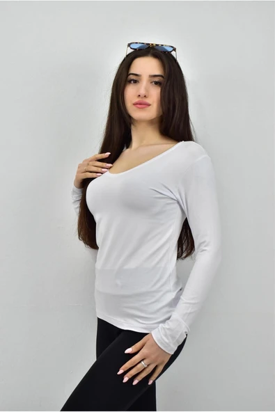 Royyen K-120 V Yaka Uzun Kol Ince Kadın Sweatshirt - Resim 2