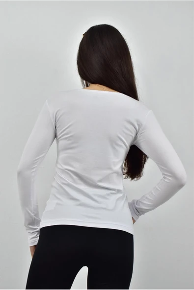 Royyen K-120 V Yaka Uzun Kol Ince Kadın Sweatshirt - Resim 4