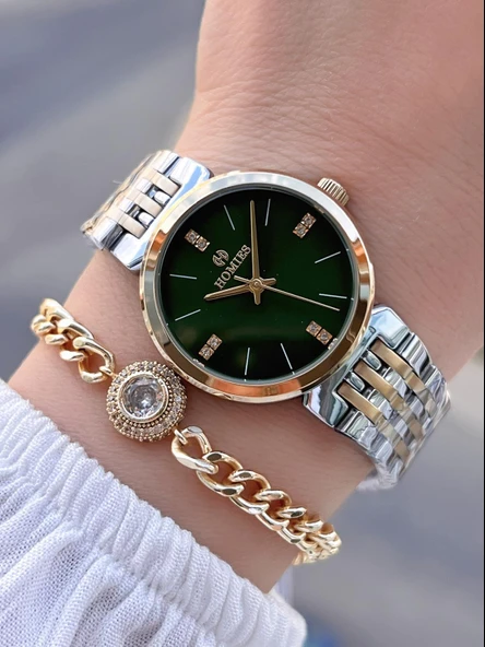 Homies Çelik Kordon 2 Yıl Garantili 30 Mt Suya Dayanıklı Kadın Kol Saati+Bileklik HM.B233240.4 ürün görseli