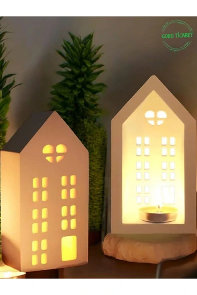 Gobo Mum Hediyeli 3'lü Ev Mumluk Seti – Dekoratif Aydınlatma & Şık Ev Dekoru(18,5 cm / 16,1 cm / 12,5 cm) - 5