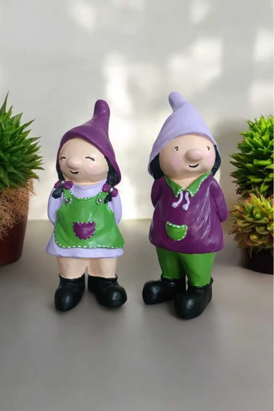 Gobo 2'li Set Dekoratif Bahçe Ve Balkon Cüceleri Farklı Renklerde Seramik Tozu El Boyaması (24X10 CM) - 3