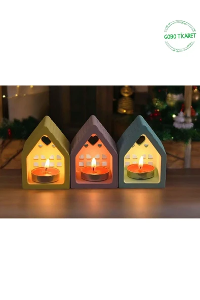 Gobo Mum Hediyeli 3'lü Renkli Ev Mumluk Seti – Dekoratif Loş Aydınlatma & Şık Dekor (5,5 cm x 7,6 cm) - 1