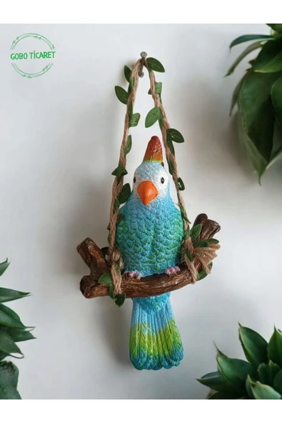 Gobo GoboTicaret 3 Adet Dekoratif Sallanan Duvar ve Bahçe Süsü Kuş Biblo Farklı Renk Seçenekleri 13*9 cm - 3