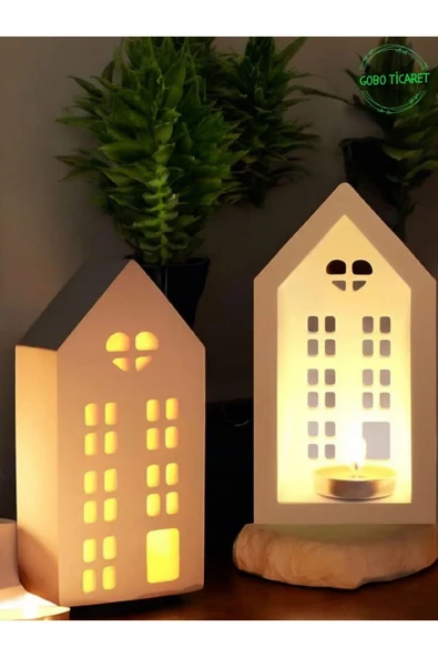 Gobo Mum Hediyeli 3'lü Ev Mumluk Seti – Dekoratif Aydınlatma & Şık Ev Dekoru(18,5 cm / 16,1 cm / 12,5 cm) - 3