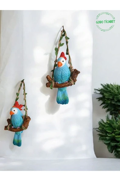 Gobo GoboTicaret 3 Adet Dekoratif Sallanan Duvar ve Bahçe Süsü Kuş Biblo Farklı Renk Seçenekleri 13*9 cm - 2