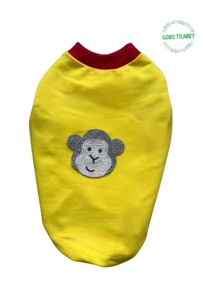 Goboticaret Neşeli Maymun Aksesuarlı Fosforlu Sarı Kedi Köpek Kıyafeti Elbisesi S/SMALL/Beden 1 - 1