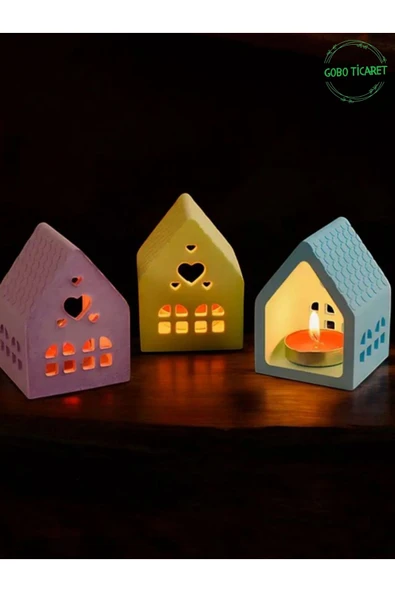 Gobo Mum Hediyeli 3'lü Renkli Ev Mumluk Seti – Dekoratif Loş Aydınlatma & Şık Dekor (5,5 cm x 7,6 cm) - 4