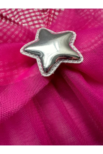 Gobo Yıldızlı Pembe Kareli Tüllü Kedi ve Köpek Kıyafeti Elbisesi - 1
