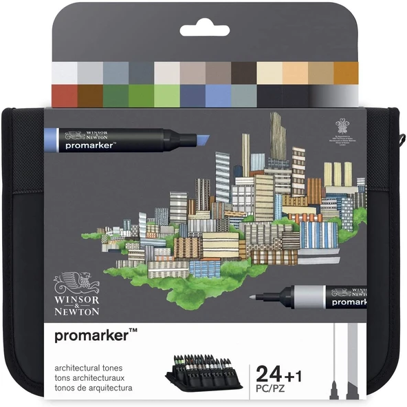 Winsor & Newton Promarker 24+1 Mimarlık Tonları Çantalı Set (24 Renk + Karıştırıcı) ürün görseli 1