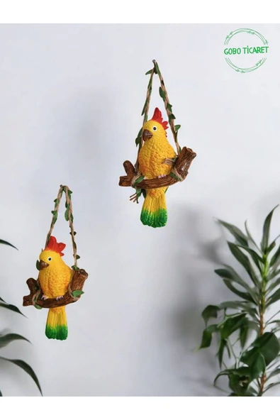 Gobo GoboTicaret 2 Adet Dekoratif Sallanan Duvar ve Bahçe Süsü Kuş Biblo Farklı Renk Seçenekleri 13*9 cm - 6