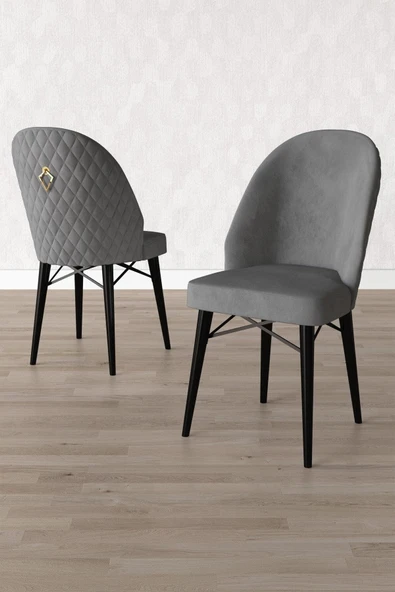 Calvin Siyah Mermer 80x132 Açılabilir Mdf Masa Yemek Odası Takımı, Mutfak Takımı 4 Adet Sandalye Gri - 3