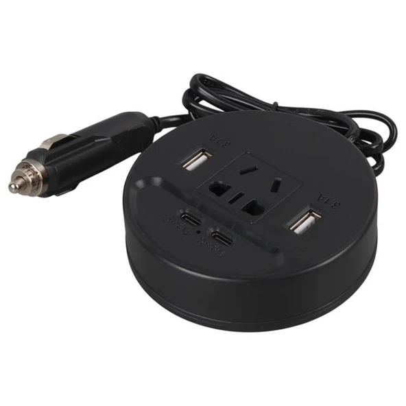 Olesson 1667 DC 12-24V 150W Oto Araç Power İnverter Çift TYPE-C - Çift USB - 220V Üniversal Priz Girişli - 2