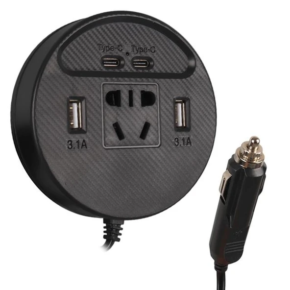 Olesson 1667 DC 12-24V 150W Oto Araç Power İnverter Çift TYPE-C - Çift USB - 220V Üniversal Priz Girişli - 1