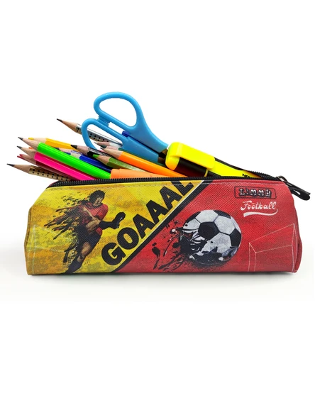 Kalem Kutusu Sarı Kırmızı Futbol Üçgen Kalemkutu Jumbo Vegan Deri Kalemlik - Resim 3