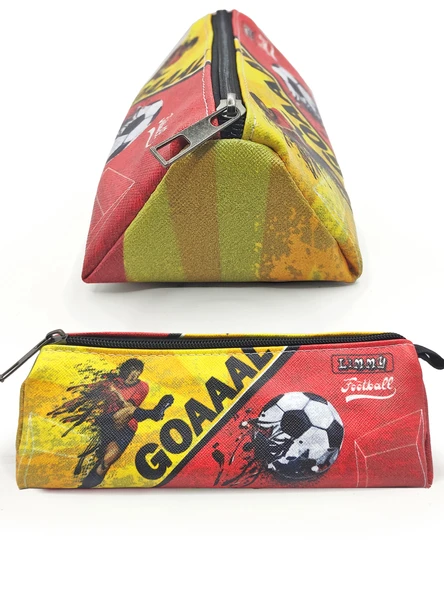 Kalem Kutusu Sarı Kırmızı Futbol Üçgen Kalemkutu Jumbo Vegan Deri Kalemlik - Resim 2