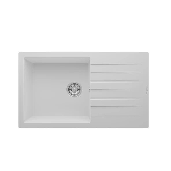 Realstone P014 LAODİKYA 86 XL 1 Göz Damlalıklı Beyaz Renk Geniş Hazneli Granit Eviye ürün görseli